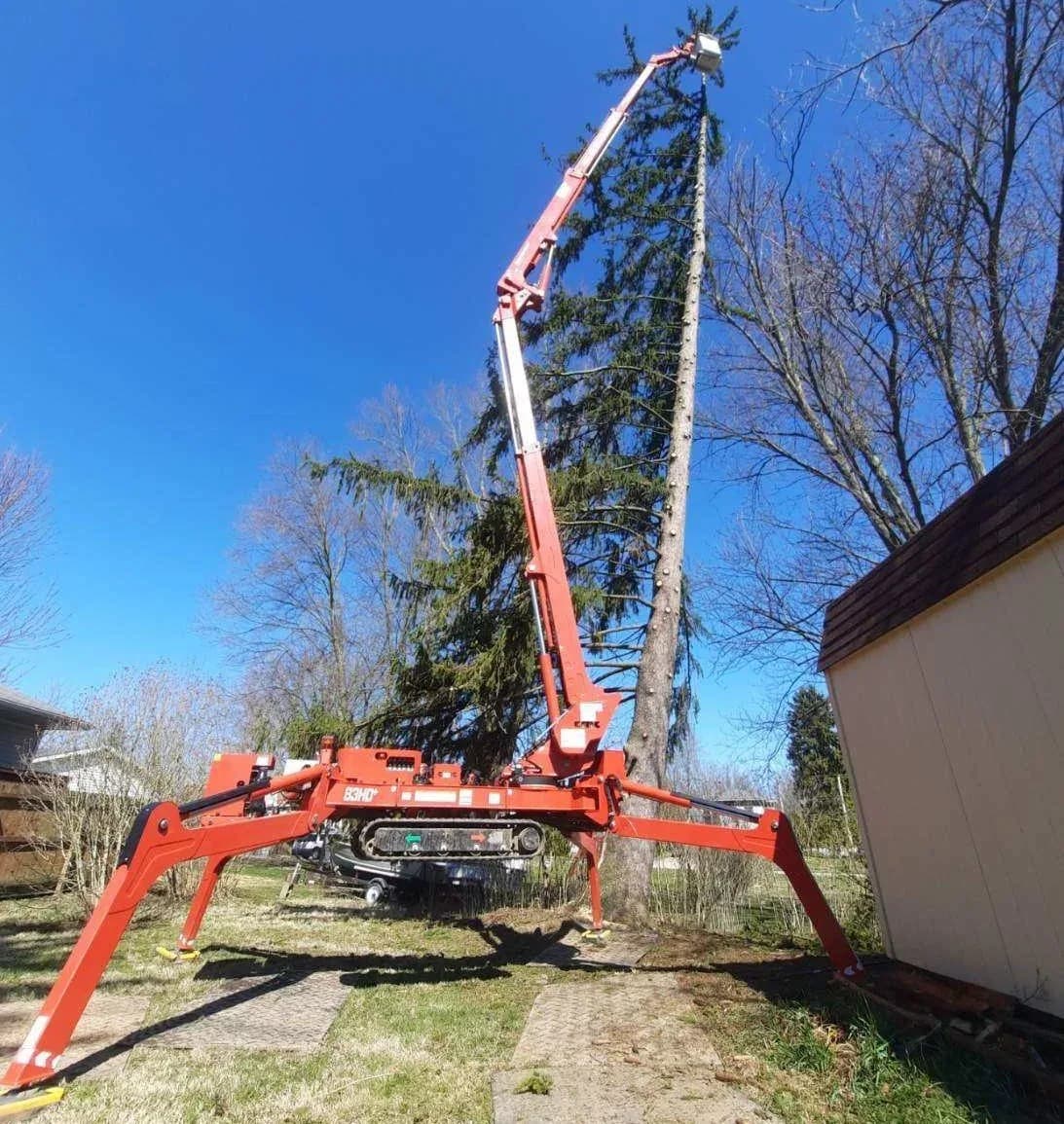 Crane truck loaded to capacity on a large commercial removal